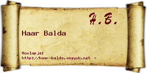 Haar Balda névjegykártya